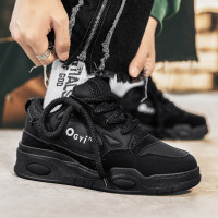 绛天 初中高中学生板鞋青少年高中生皮面运动鞋个性街舞鞋嘻哈潮鞋子男孩跑步鞋中学生黑色另类潮鞋