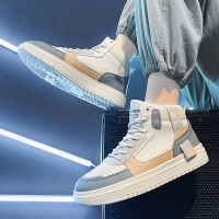 绛天 韩国年轻人男鞋高腰运动鞋秋冬款中邦鞋男生厚底高帮鞋波鞋好看帅气球鞋青少年秋季休闲涂鸦鞋