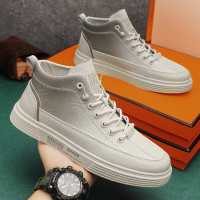 绛天 秋款初中男生鞋子潮流高帮板鞋秋装年轻人鞋好看的高腰运动鞋男秋季皮面防水鞋社会精神小伙鞋
