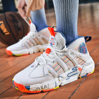 绛天 潮流青少年休闲运动鞋水泥地实战打蓝穿的球鞋高中生男鞋皮面防水高帮篮球鞋摩擦有声音的鞋