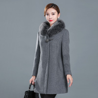 莉妮吉尔狐狸毛领羊绒大衣妈妈装加厚中长款保暖中年羊毛上衣2017秋冬外套
