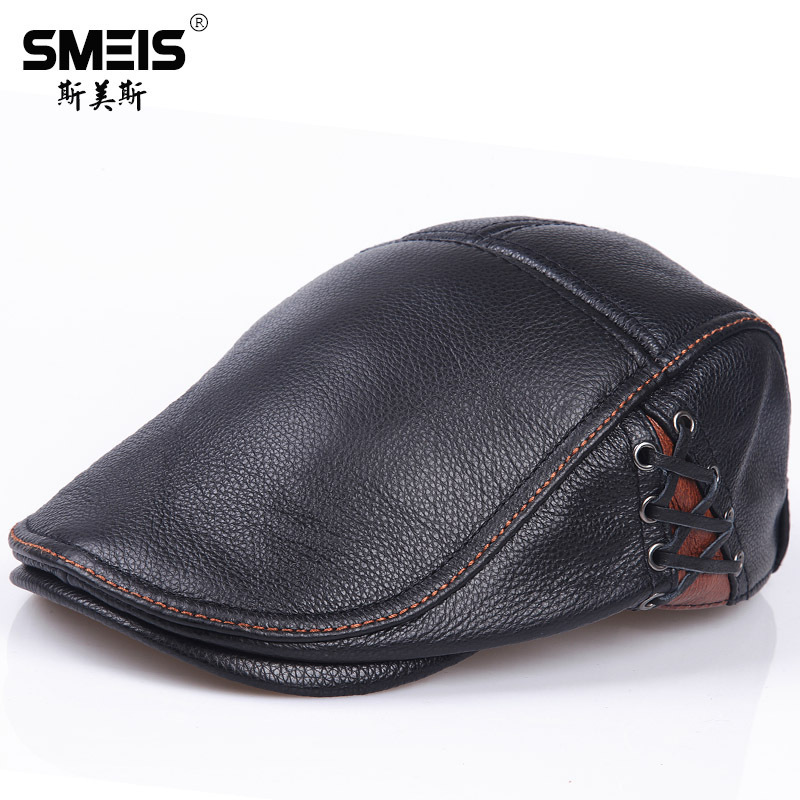 男帽真皮帽子男 秋冬新款 海宁皮帽休闲户外帽男士鸭舌帽工人帽 牛皮