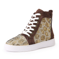 luckyozasec 欧美潮牌豹纹烫钻工艺高帮耐磨真皮鞋 女士 短靴子 L15CG301