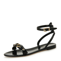 Lucky Ozasec都市时尚链条LO通勤舒适女凉鞋平底一字沙滩凉拖鞋子