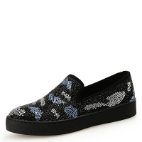 Lucky Ozasec 新款 图案拼色水晶烫钻真皮便鞋单鞋休闲鞋乐福懒人女鞋 时尚潮品