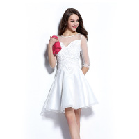 出口欧美晚礼服珠片重工刺绣薄纱领连衣裙