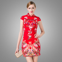 2016重工刺绣时尚连衣裙修身结婚礼服女敬酒服欧美修身背心打底裙
