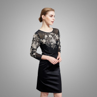 2016欧洲站七分袖碎花优雅女人气质新款女装中长款长袖蕾丝连衣裙