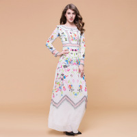 2016春夏女装欧美同款时尚大气小花朵订制印花修身长裙连衣裙