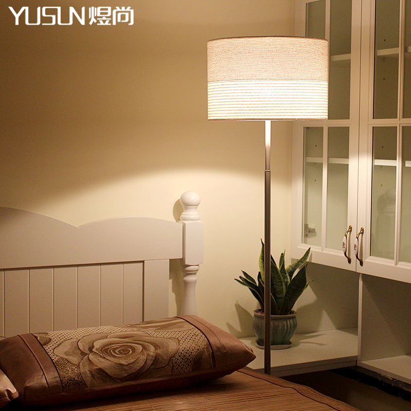 欧式落地灯客厅卧室床头铁艺落地台灯复古创意布艺灯可选遥控调光