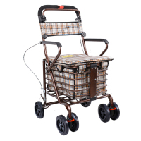 老年代步车 折叠购物车 可推可坐老年车轮椅 买菜助步可推小拉车 老人手推车-B-酒红色-双轮-手刹