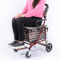 老年代步车 折叠购物车 可推可坐老年车轮椅 买菜助步可推小拉车 老人手推车-B-酒红色-双轮-手刹