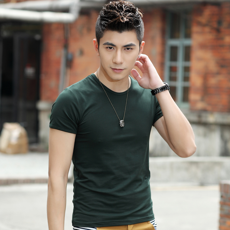 男士t恤男短袖t恤男纯色夏季圆领棉男士修身纯白男装衣服半截袖运动