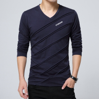 男士短T新款秋季男士长袖t恤 男装韩版V领棉质T恤男打底衫青年T恤宽松有加大码诺妮梦