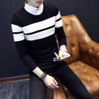 男士针织新款秋季学生毛衣男士韩版假两件套衬衫领针织衫青少年长袖假领毛线衣诺妮梦