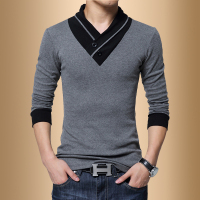 男士T恤新款秋季男士长袖t恤 男V领纯色T恤男衫韩版男士修身打底衫秋季男装青少年长袖衣服诺妮梦