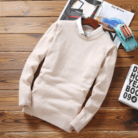 假两件男新款日系纯色衬衫领毛衣春秋男士韩版假两件套头针织衫青年修身毛线衣诺妮梦