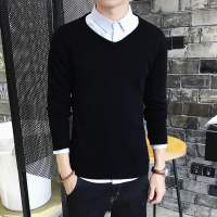 韩版男装秋冬季修身套头V领长袖潮男士毛衣针织衫线衣毛衫上衣诺妮梦