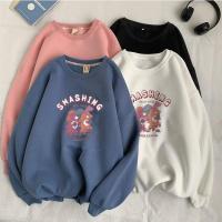 小熊卫衣女秋冬季加绒加厚遮屁股中长款高街慵懒风盐系圆领白色潮诺妮梦