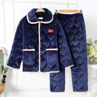 冬季款珊瑚绒男士睡衣三层夹棉加厚加绒法兰绒秋冬家居服保暖套装 聿垣格