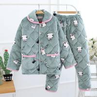 法兰绒睡衣女冬可外穿加厚加绒三层夹棉珊瑚绒甜美棉袄套装家居服 聿垣格