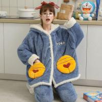 冬季珊瑚绒睡衣女加厚加绒法兰绒秋冬天学生可爱家居服双面绒套装 聿垣格