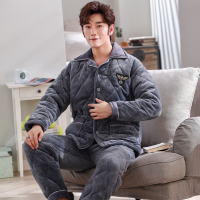 外穿夹棉睡衣男冬三层加厚加绒家居服中老年秋冬套装聿垣格