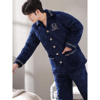 男士睡衣冬季加厚加绒三层夹棉秋冬款保暖家居服套装聿垣格