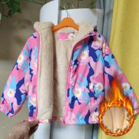 儿童装小雏菊花外套女童加绒加厚风衣秋冬冲锋衣外套宝宝抓绒上衣诺妮梦