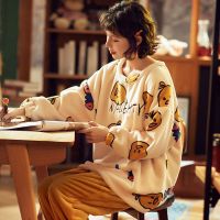 睡衣女秋冬季加厚加绒女士套装学生韩版可爱家居服春聿垣格