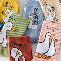 袜子女韩版长袜可爱卡通鸭子中筒ins潮袜长筒袜秋冬春秋诺妮梦