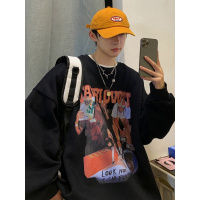 欧美圆领卫衣男冬季加绒加厚潮流嘻哈高街春秋季宽松百搭男生上衣诺妮梦