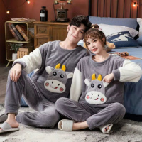 冬季珊瑚绒情侣睡衣女冬可爱卡通学生加厚法兰绒睡衣男家居服套装聿垣格