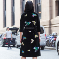 佑诗2016秋冬新款海宁皮草外套长款羊剪绒大衣印花外套女清仓特价