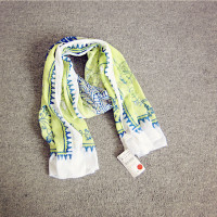 迷人盒子 撞色复古花四季丝巾 海滩纱巾薄款围巾 春秋