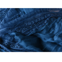 迷人盒子 原单日系 文艺气息 蕾丝拼接人棉围巾 丝巾(藏蓝色)