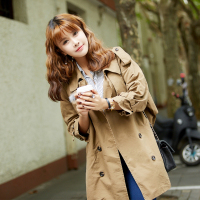 迷人盒子 2017年秋冬新款 中长款文艺 英伦重工双排扣九分袖风衣大衣 女...