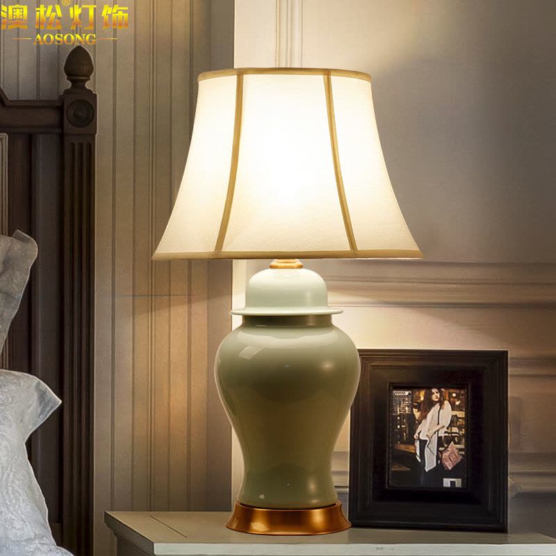 澳松美式台灯欧式复古陶瓷台灯大气将军罐客厅卧室床头台灯现代个性台灯田园创意温馨书房样板间工程装饰台灯图片