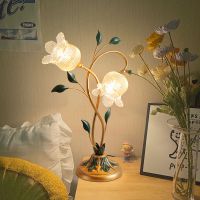 美式复古台灯法式田园花朵客厅卧室床头台灯创意书房别墅led灯具
