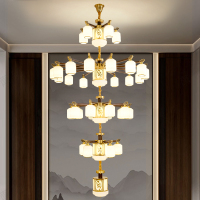 宏吉新中式全铜吊灯轻奢大气别墅客厅大吊灯中国风朝下灯罩餐厅灯