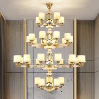 新中式全铜玉石别墅大吊灯大气轻奢客厅灯中国风复式楼餐厅卧室灯