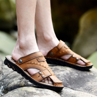 花花公子新款夏季男士凉鞋包头真皮休闲镂空透气 复古男式CX39047