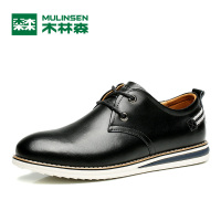 木林森男士休闲鞋英伦风商务休闲牛皮鞋真皮透气懒人鞋子男260098
