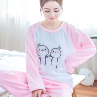 卡通可爱秋冬季新款加厚珊瑚绒长袖套头睡衣日系宽松大码冬天法兰绒睡衣女款家居服套装
