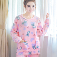 2016韩版秋冬季新款珊瑚绒女士睡衣加厚套头长袖秋卡通休闲法兰绒大码家居服套装