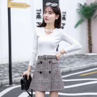 魅言魅语(MeiYanMeiYu)时尚百搭半身裙女2021年冬季新款高腰显瘦大码短裙a字裙毛呢格子裙