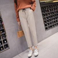 魅言魅语(MeiYanMeiYu)2021秋季新款韩版宽松显瘦九分哈伦裤子毛呢萝卜休闲裤女