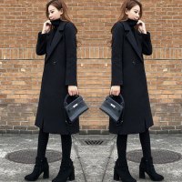 魅言魅语(MeiYanMeiYu)2021冬装新款韩版修身显瘦中长款呢子大衣毛呢黑色外套