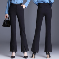 魅言魅语(MeiYanMeiYu)高腰坠感喇叭休闲裤女2021秋季新款开叉蕾丝妈妈微喇裤