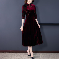 魅言魅语(MeiYanMeiYu)2021秋季新款喜婆婆婚宴服婚礼妈妈装礼服中年连衣裙女